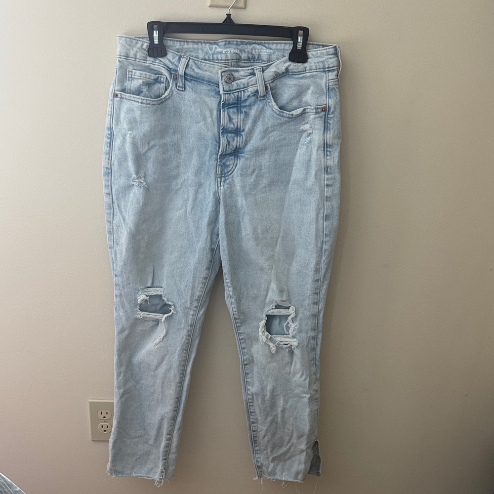 Light wash destroyed high waisted OG straight jeans